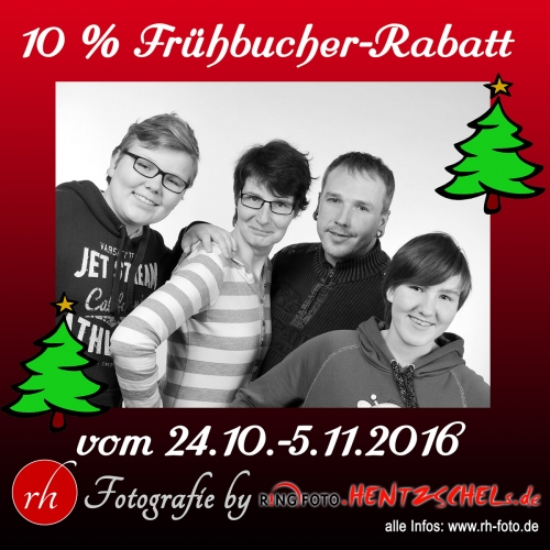 Denk schon mal an Weihnachten: 10% Frühbucherrabatt auf Familienfotos und Portraits