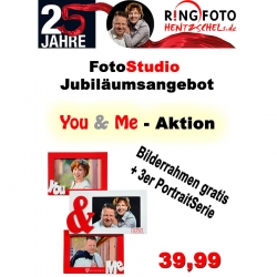 29,99 € sparen beim Pärchenfotoshooting und gratis Bilderrahmen mitnehmen.